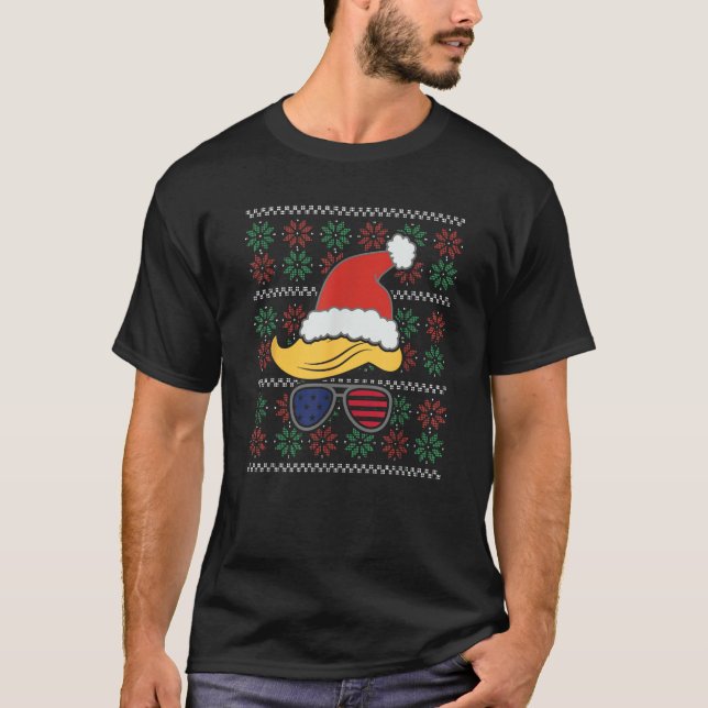 T-shirt Chandail de Noël moche drôle Trump Cheveux Santa H (Devant)