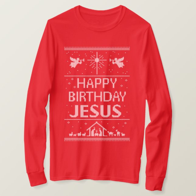 T-shirt Chandail de Noël moche Joyeux Anniversaire Jésus (Design devant)
