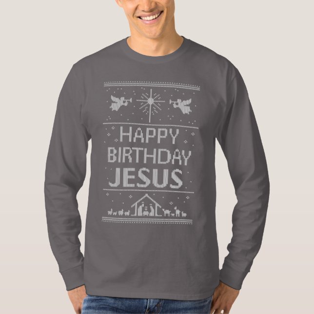 T-shirt Chandail de Noël moche Joyeux anniversaire Jésus C (Devant)