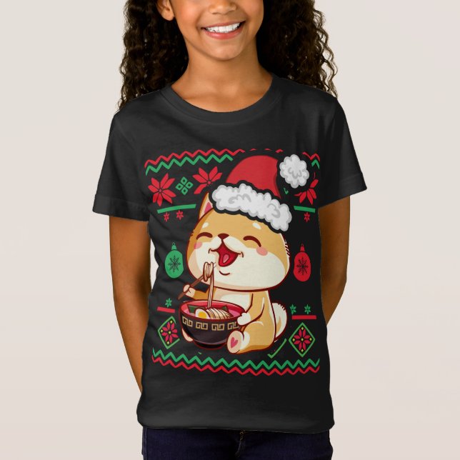 T-Shirt Chandail de Noël moche Kawaii Anime Shiba Inu Eati (Devant)
