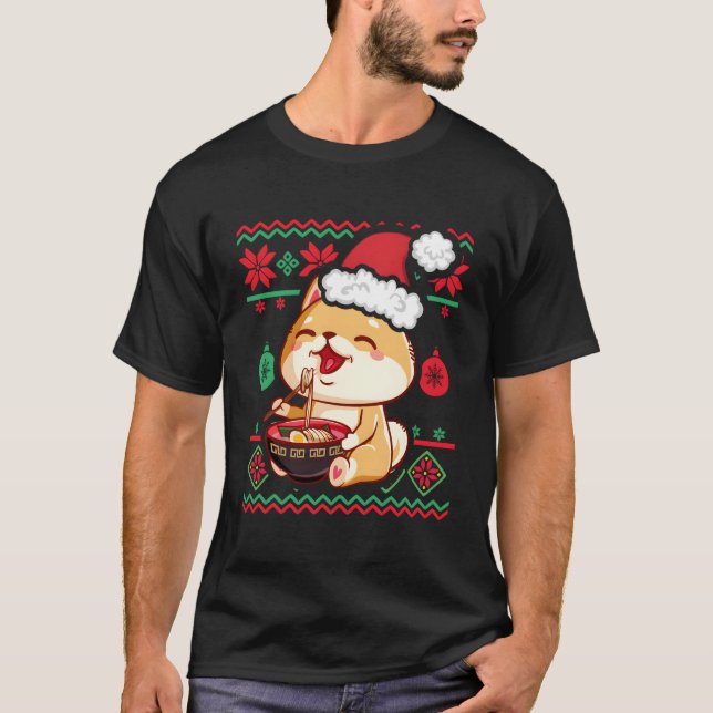 T-shirt Chandail de Noël moche Kawaii Anime Shiba Inu Eati (Devant)