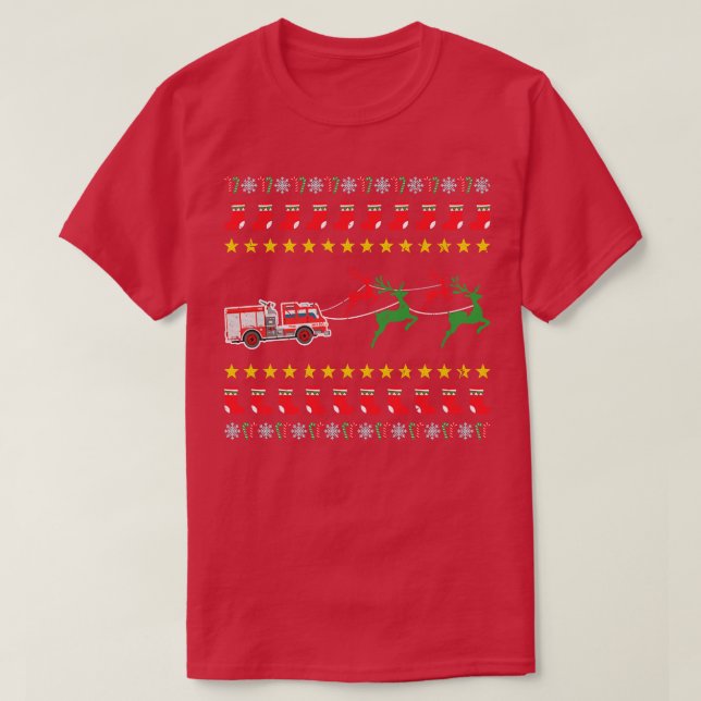 T-shirt Chandail de Noël moche pour pompier (Design devant)