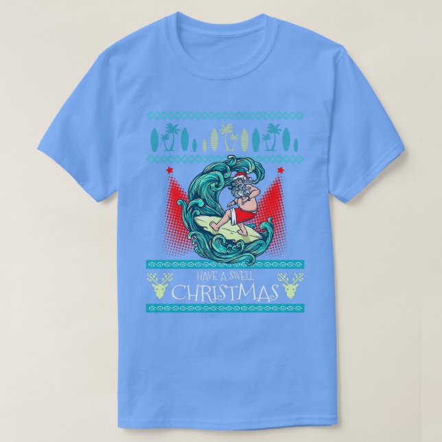 T-shirt Chandail de Noël moche surfant style tricoté Noël (Design devant)