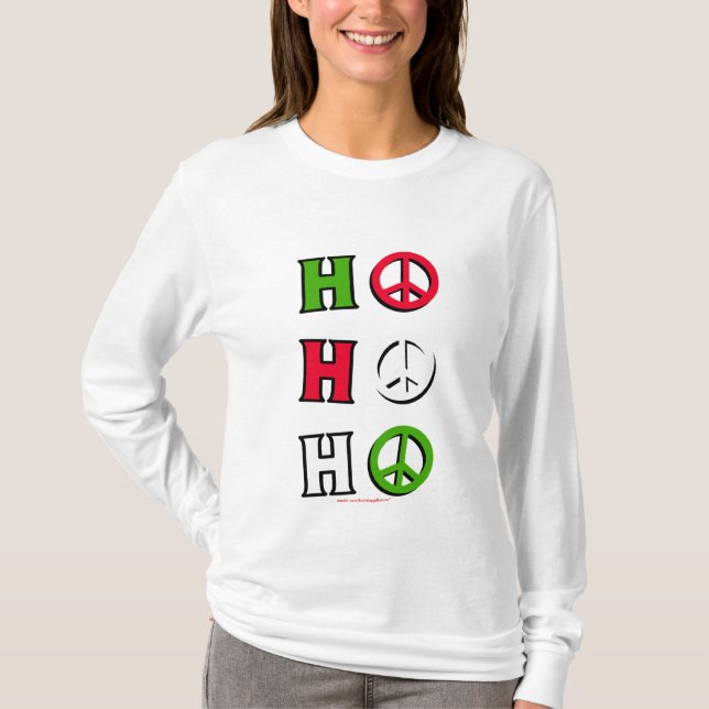 T-shirt Chandail de paix de Noël "ho ho ho" - (Devant)