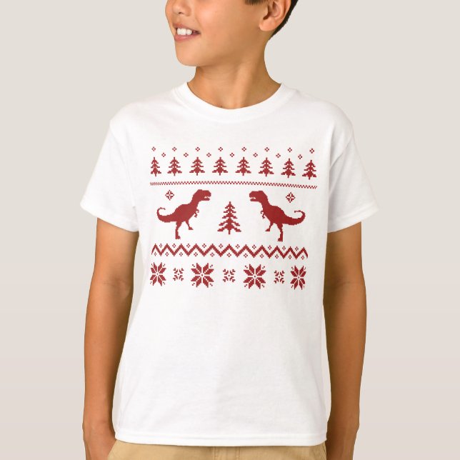 T-shirt Chandail laid de Noël de dinosaure de T-Rex (Devant)