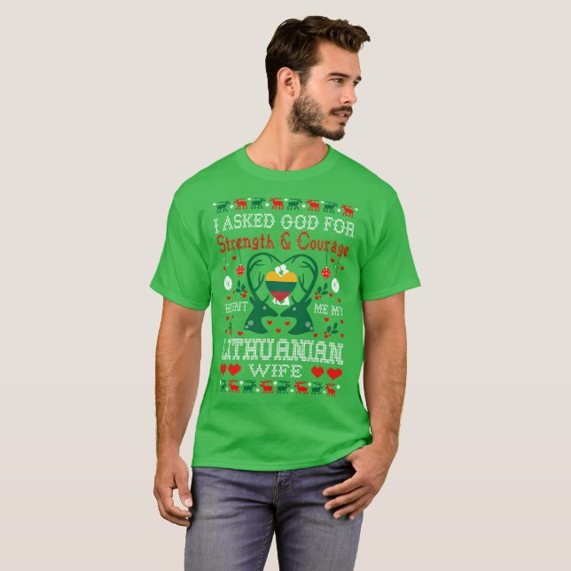 T-shirt Chandail laid de Noël lithuanien d'épouse envoyé (Devant entier)