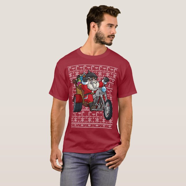 T-shirt Chandail laid le père noël de Noël sur la moto (Devant entier)