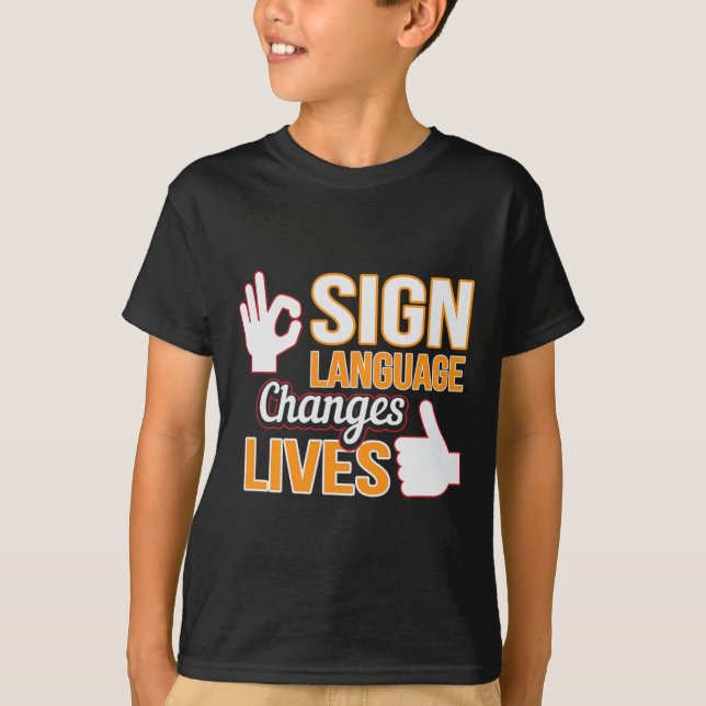 T-shirt Changements de langue des signes Vit ASL Interprèt (Devant)