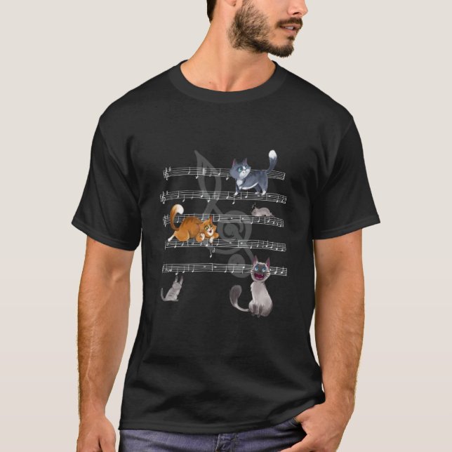 T-shirt Chanson de chats - Chat jouant avec une note de mu (Devant)