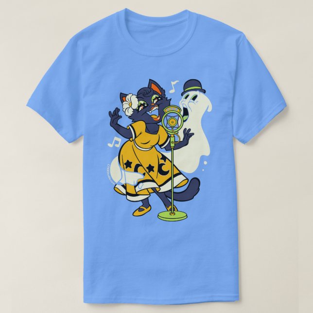 T-shirt Chant de fantôme de chat noir d'Halloween (Design devant)