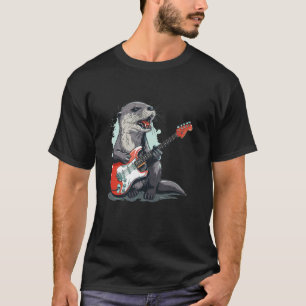 T-shirt Chanter drôle Otter avec cool électrique Guitare p