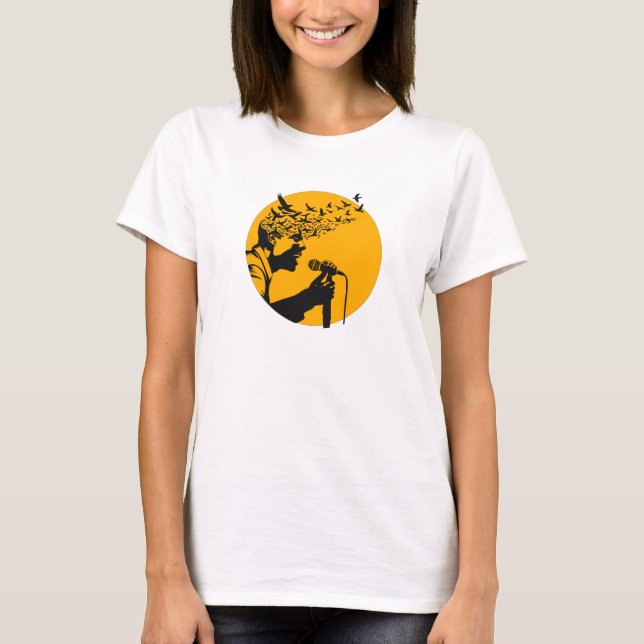 T-shirt Chanteur Silhouette avec Oiseaux (Devant)