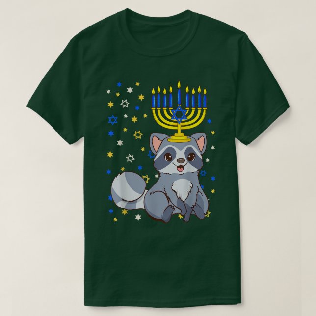T-shirt Chanukah Juif Menorah Raccoon drôle Hanoukka (Design devant)