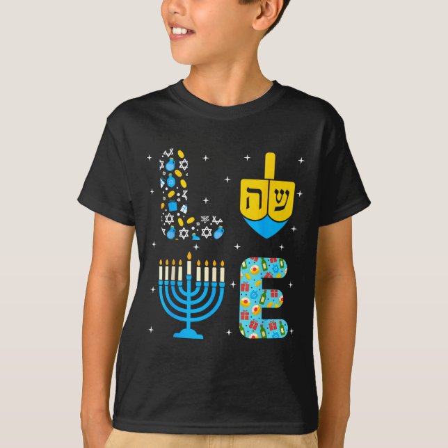 T-shirt Chanukah Menorah Dreidel Icons Hanukkah Love Celeb (Devant)
