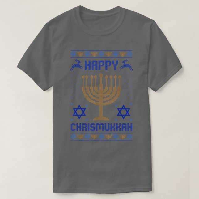 T-shirt Chanukah Menorah Vilain Noël Hanoukka Happy Chr (Design devant)