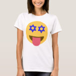 T-shirt chanukkah hanoukka emoji<br><div class="desc">hannukah, channukah, hannuka, channuka, jours fériés, juif, juif, hébreu, star de david, emoji, visage heureux, hannukah emoji, hannukah visage heureux, jaune bleu blanc blanc blanc personnalisé judaïsme drôle vacances- "star de david""emoji juif""hanoukka emoji""chanukkah emoji" émoticon "happy face" fêtes juives" "star de david emoji""star de david happy face""rosh hashanah" channukah hannukah...</div>