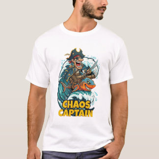 T-shirt Chaos Captain Pirate Riding Shark Funny