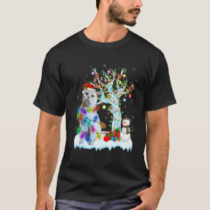 T-shirt Chapeau de Cat Santa Claus Arbre de Noël Lumière C