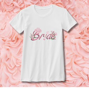 T-shirt Chapeau de cowboy rose avec fleurs de mariée 