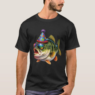 T-shirt Chapeau de fête de poisson de basse anniversaire L