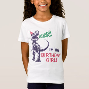 T-Shirt Chapeau de fête Dinosaure T-Rex Rose Violet Fille 