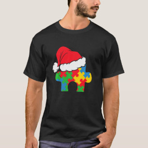 T-shirt Chapeau de Noël de Père Noël mignon Puzzle d'autis