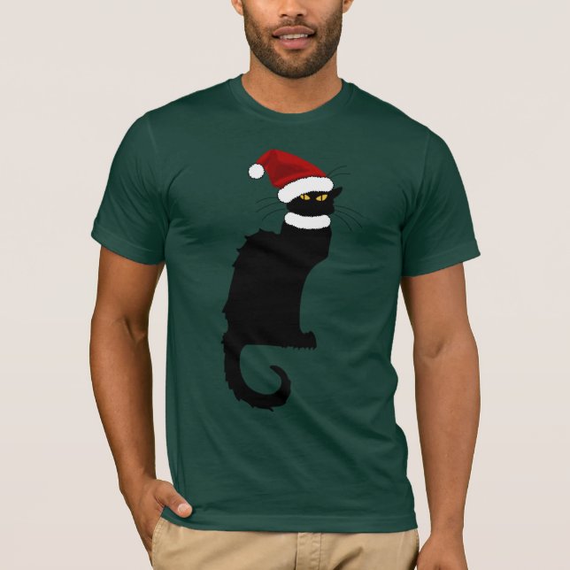 T-shirt Chapeau de Noël de Santa Le Chat Noir (Devant)