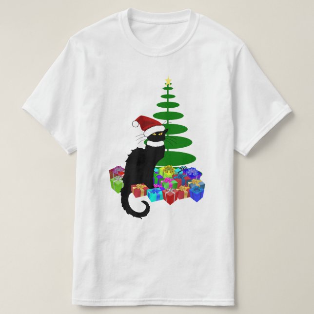 T-shirt Chapeau de Noël de Santa Le Chat Noir (Design devant)