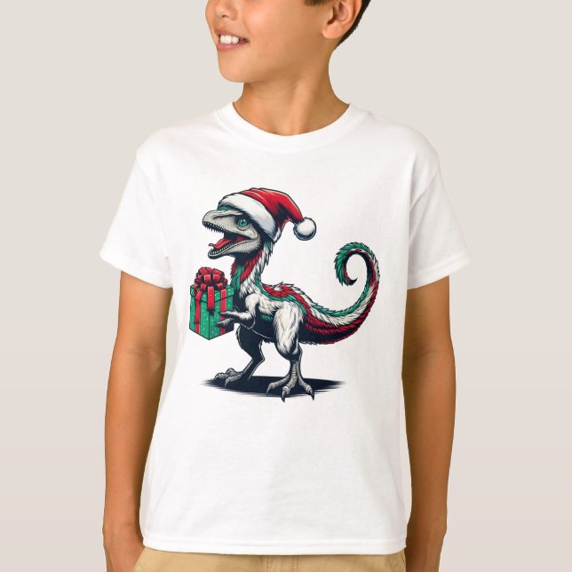 T-shirt Chapeau de Noël de Santa raptor (Devant)
