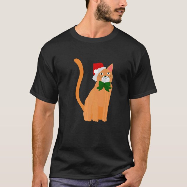 T-shirt chapeau de noël père noël chat orange   (Devant)