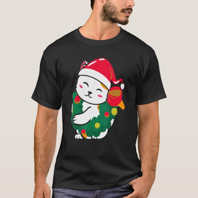 T-shirt Chapeau de Noël pour chat de Noël pour chat (Devant)