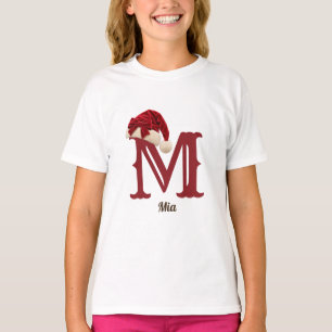 T-shirt Chapeau de Père Noël à Nœud Rouge Mignon Monogramm