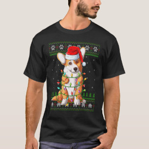 T-shirt Chapeau de Père Noël éclairage de Noël Corgi gallo