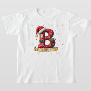 T-shirt Chapeau de Père Noël Rouge Noël Lettre B Nom
