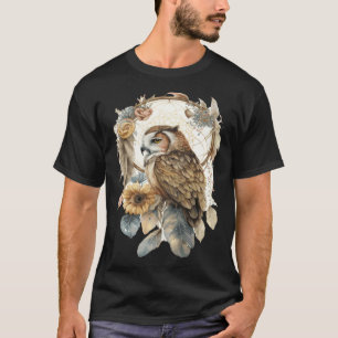 T-shirt Chapeau de rêveur de hibou tribal aquarelle Hibou