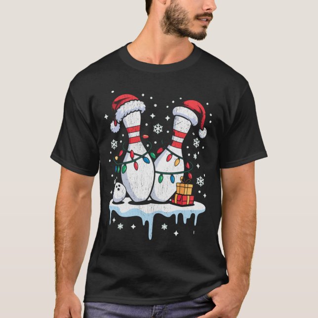 T-shirt Chapeau de Santa Bowling Noël drôle à manches long (Devant)