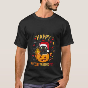 T-shirt Chapeau de Santa chat noir Womens Happy Hallowthan