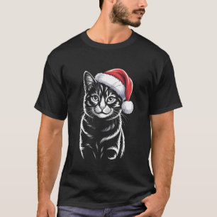 T-shirt Chapeau de Santa Chaton Mignon Noël Xmas Chat pour