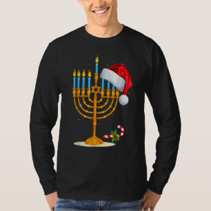 T-shirt Chapeau de Santa Menorah Chanukah Hanukkah Noël ju