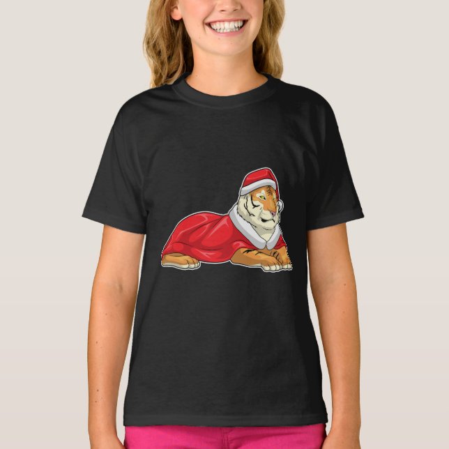 T-shirt Chapeau de Santa Noël Tigre (Devant)