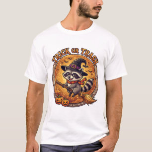 T-shirt Chapeau de sorcière balai citrouilles Raton laveur