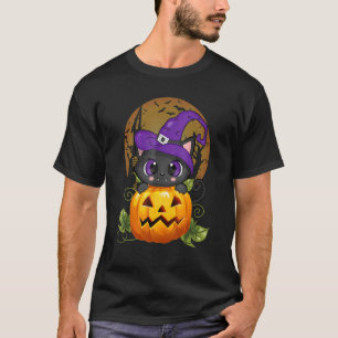 T-shirt Chapeau de sorcière chat noir Halloween Citrouille