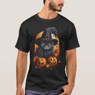 T-shirt Chapeau de sorcière chat noir Halloween Jack o Lan