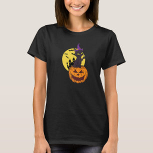 T-shirt Chapeau de sorcière chat noir lune citrouille cost