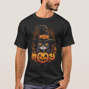 T-shirt Chapeau de Sorcière Citrouille Chat Noir Costume H