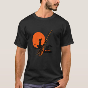 T-shirt Chapeau de sorcière de chat d'Halloween Balai Femm