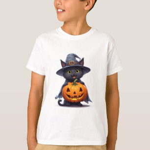 T-shirt Chapeau de sorcière de chat noir Citrouille Décora