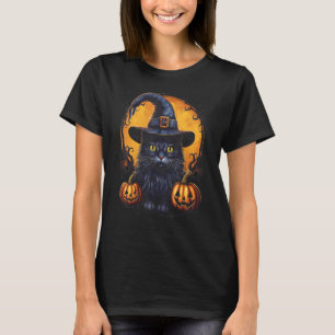 T-shirt Chapeau de sorcière de chat noir de citrouille d'H