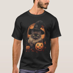 T-shirt Chapeau de sorcière de chat noir de citrouille d'H