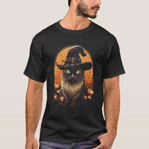T-shirt Chapeau de sorcière de chat noir d'Halloween Costu